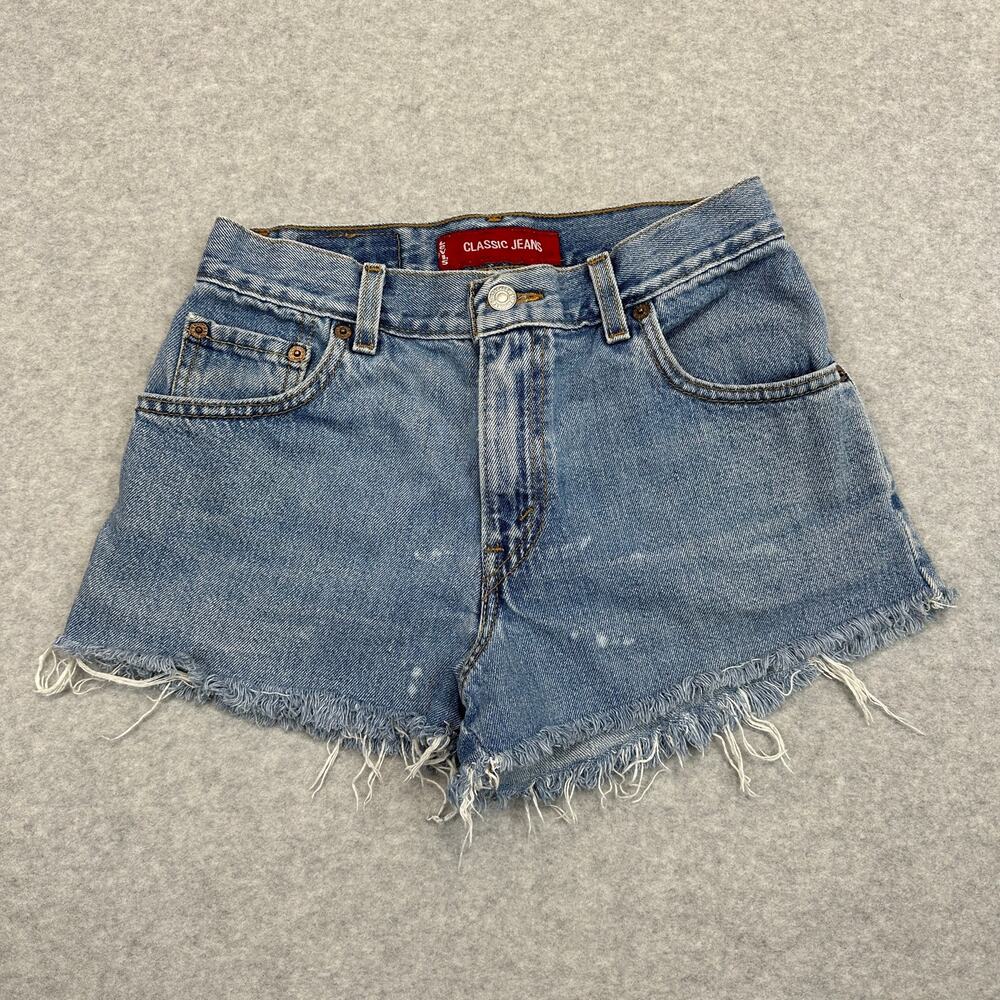 Levis Cutoff Shorts Blue Mid Rise WMNS Frayed Denim Y2K Festival Summer Casual